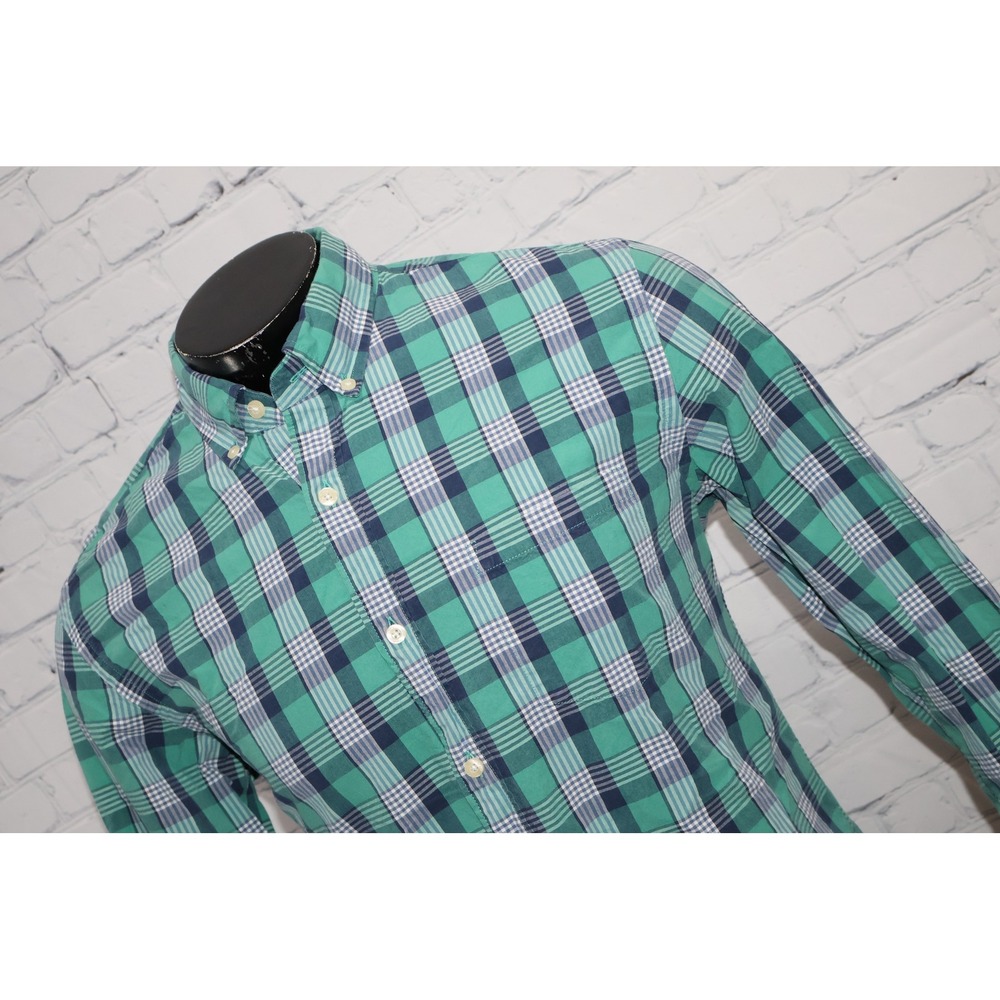 J.Crew Button Down Dress Shirt Mens Large Green Plaid Slim Fit Cotton